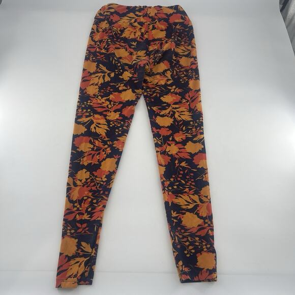 Lularoe Leggings Women One Size OS 2-10 Navy Blue Orange Floral Stretchy Comfort - Picture 9 of 10